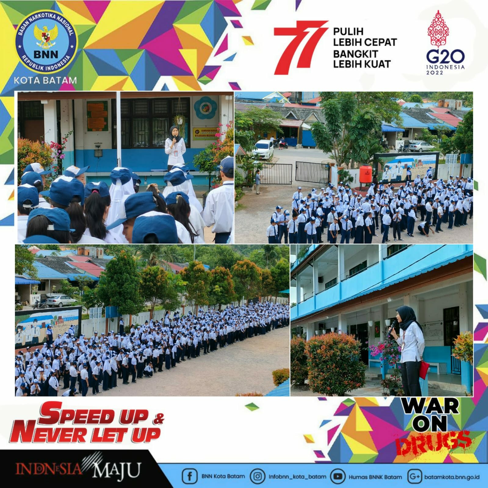 Pelaksanaan Taping Gema War on Drugs Menyanyikan Mars BNN dan Sosialisasi P4GN di SMPN 53 Batam